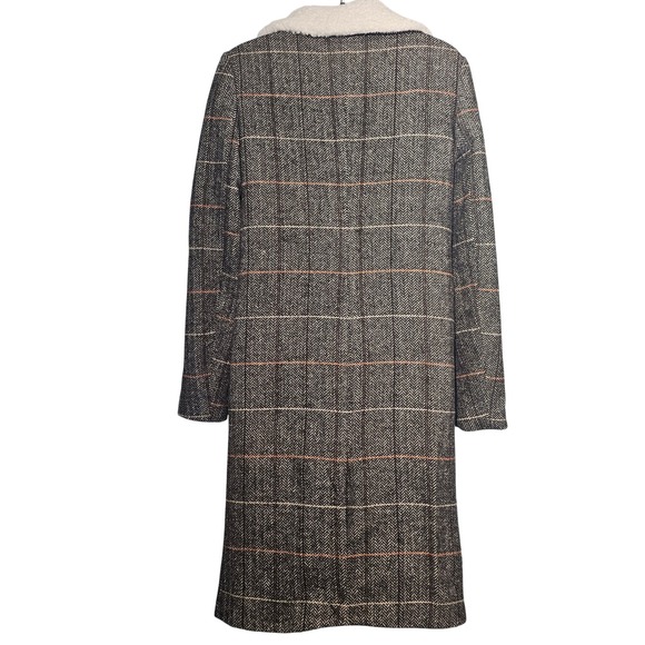 Altar'd State Opal Plaid Sherpa Collar Coat XXS‎ Brown Orange Herringbone Jacket - Picture 4 of 6